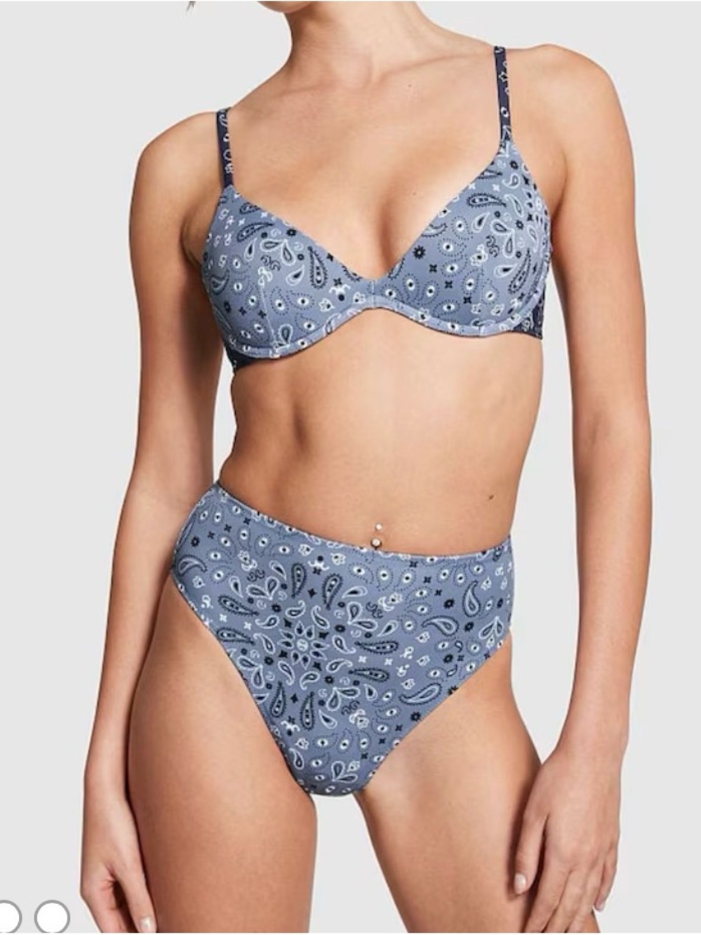 Blue Paisley High-Waist Underwire Bikini Set, 3 piece